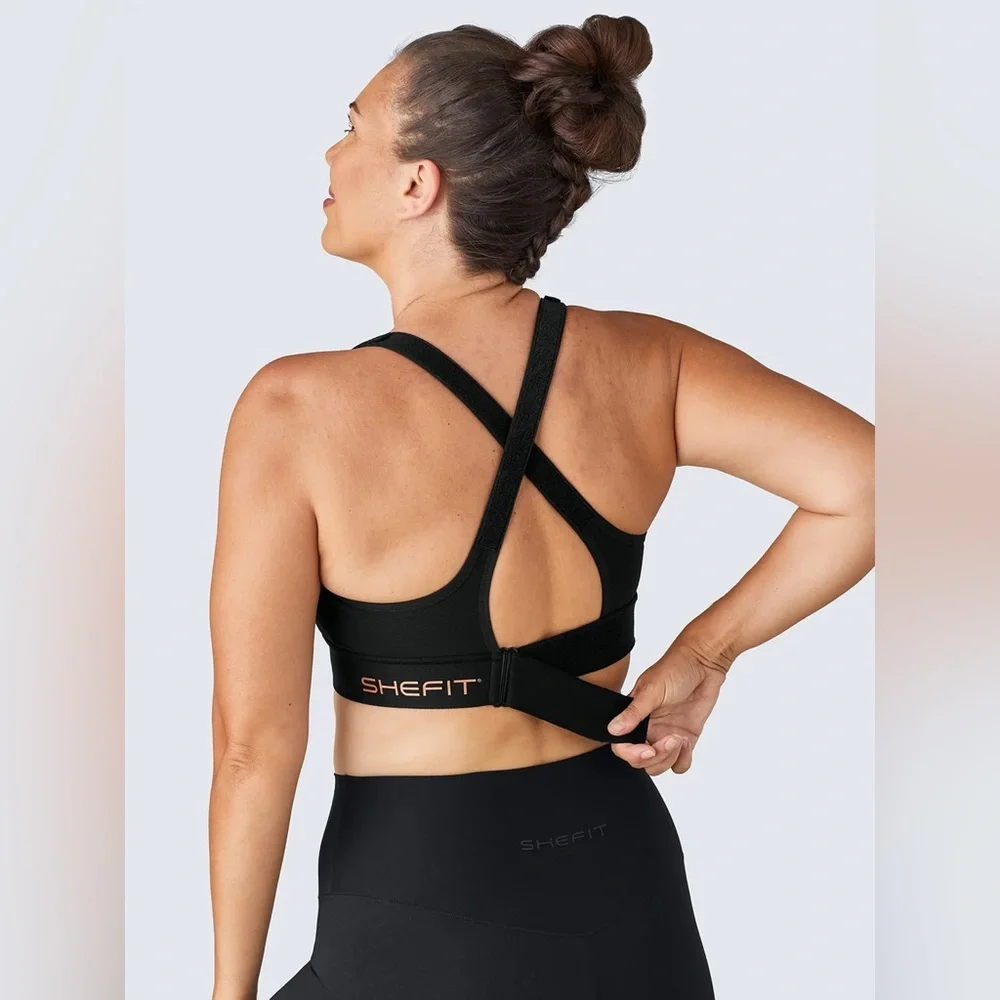 NWT SheFit Ultimate Sports Bra High Impact Black Adjustable Bra, Size 6Luxe 6X